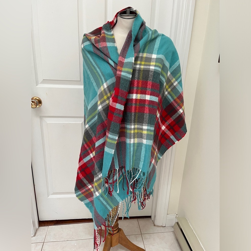 Indigo plaid wrap/scarf